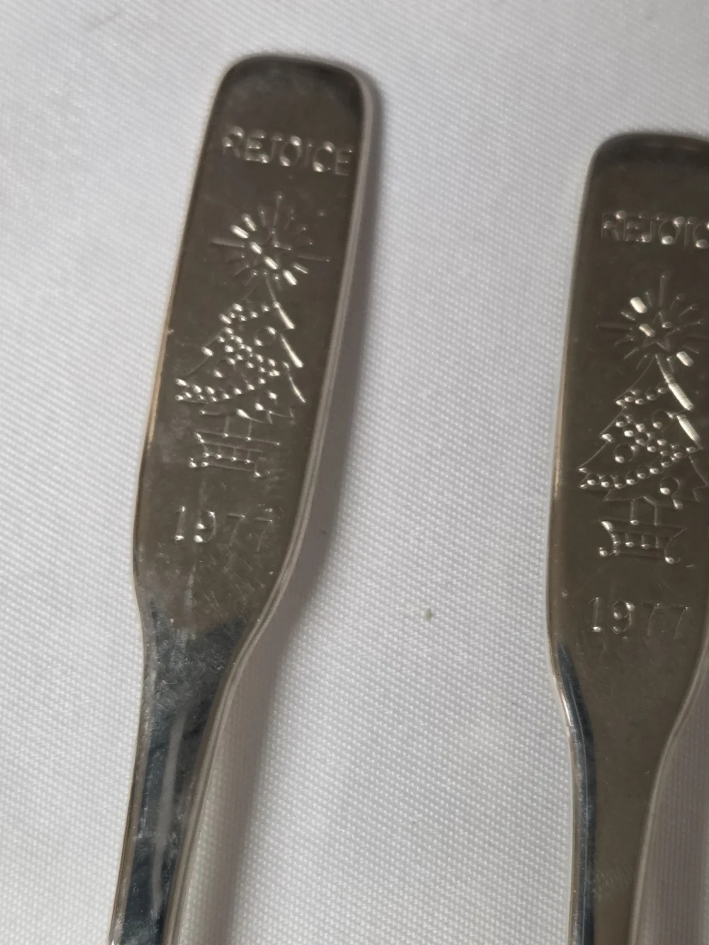 Set of 3 Vintage Silver-tone 'Rejoice' Engraved Spoons